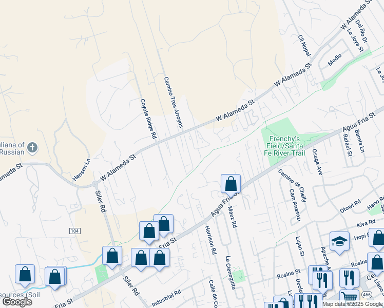 map of restaurants, bars, coffee shops, grocery stores, and more near 1122 Pueblo Quemado in Santa Fe