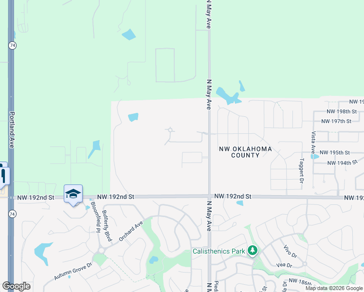 map of restaurants, bars, coffee shops, grocery stores, and more near 19374-19898 N May Ave in Edmond