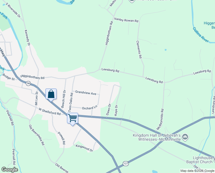 map of restaurants, bars, coffee shops, grocery stores, and more near 404 Orchard Lane in McMinnville