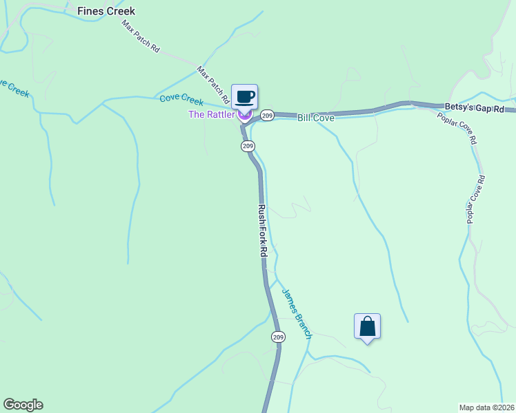 map of restaurants, bars, coffee shops, grocery stores, and more near 11267 Rush Fork Road in Clyde