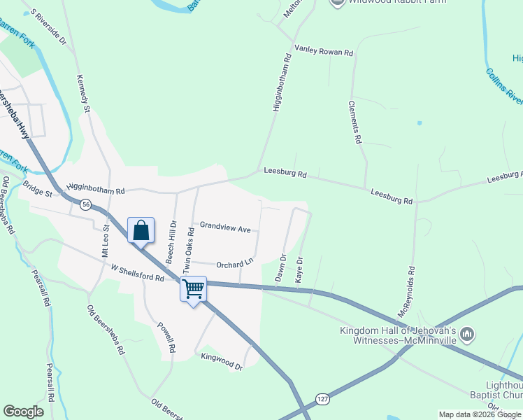 map of restaurants, bars, coffee shops, grocery stores, and more near 404 Orchard Lane in McMinnville