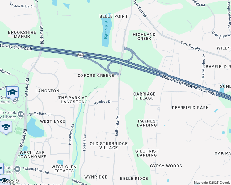 map of restaurants, bars, coffee shops, grocery stores, and more near 8100 Bells Lake Road in Apex
