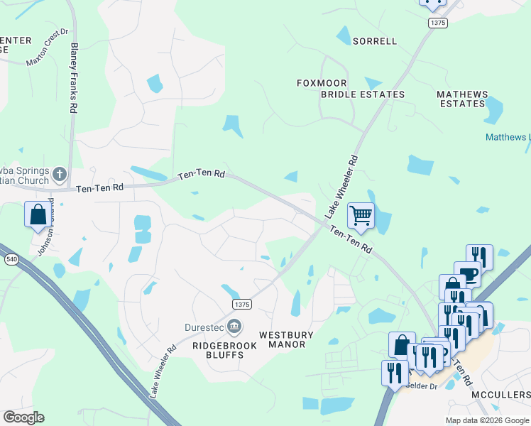 map of restaurants, bars, coffee shops, grocery stores, and more near 7324 Ten-Ten Road in Apex