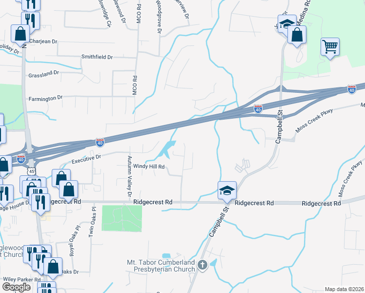 map of restaurants, bars, coffee shops, grocery stores, and more near 117 Ridgeoak Pl in Jackson