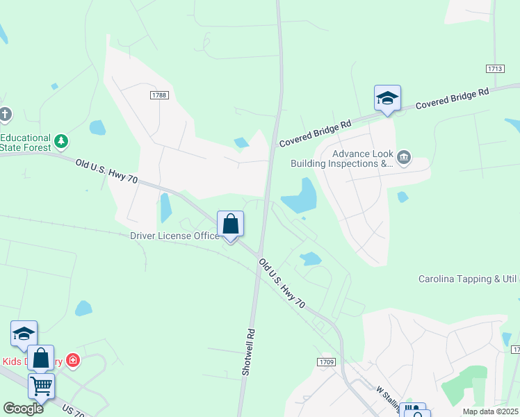 map of restaurants, bars, coffee shops, grocery stores, and more near 2 Annie V Drive in Clayton