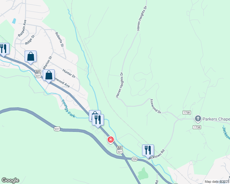 map of restaurants, bars, coffee shops, grocery stores, and more near Haven Heights Drive in Marion