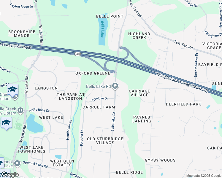 map of restaurants, bars, coffee shops, grocery stores, and more near 8100 Bells Lake Road in Apex
