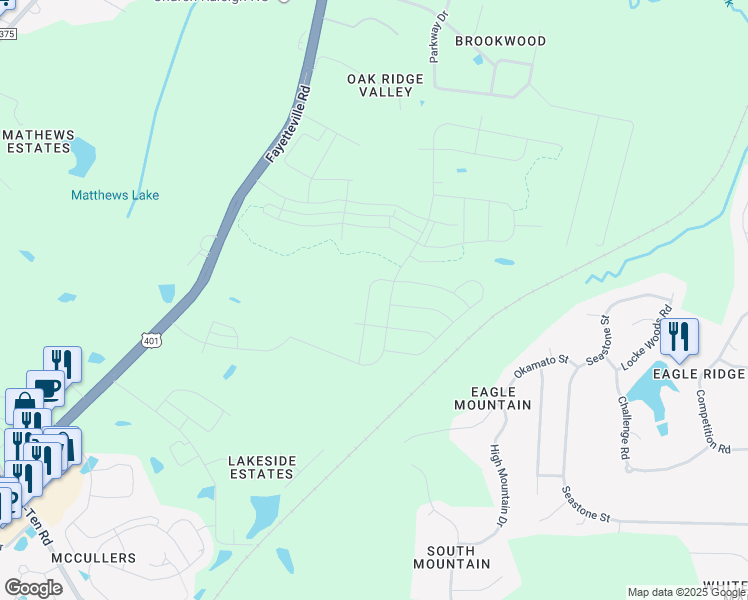 map of restaurants, bars, coffee shops, grocery stores, and more near 7509 Fayetteville Road in Raleigh