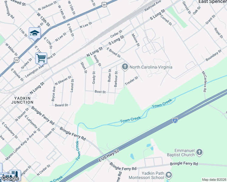 map of restaurants, bars, coffee shops, grocery stores, and more near 1107 Barbour Street in Salisbury