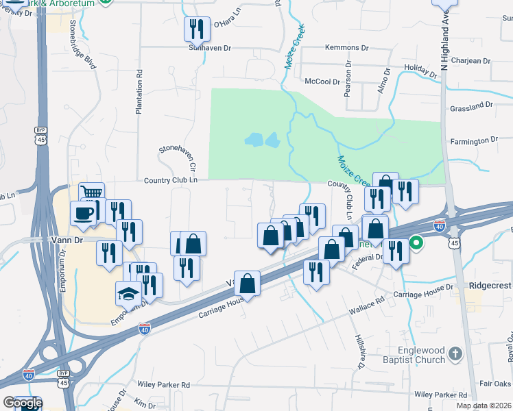 map of restaurants, bars, coffee shops, grocery stores, and more near 46 Southwind Drive in Jackson