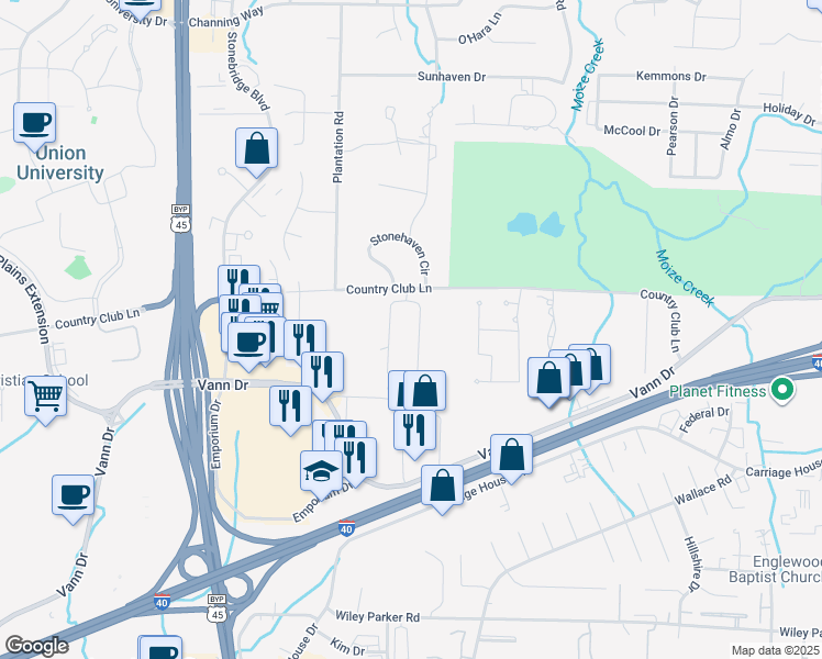 map of restaurants, bars, coffee shops, grocery stores, and more near 160 Windemere Cir in Jackson