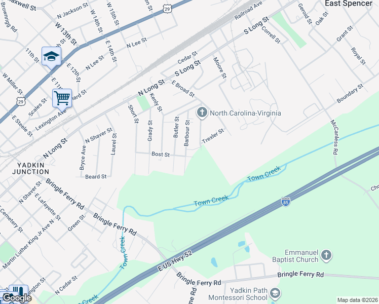 map of restaurants, bars, coffee shops, grocery stores, and more near 1920 Bost Street in Salisbury