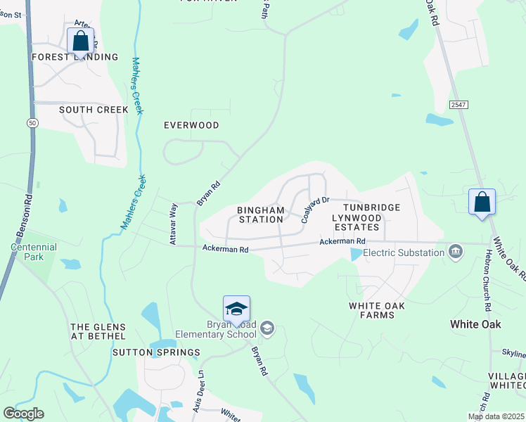 map of restaurants, bars, coffee shops, grocery stores, and more near 264 Steel Hopper Way in Garner
