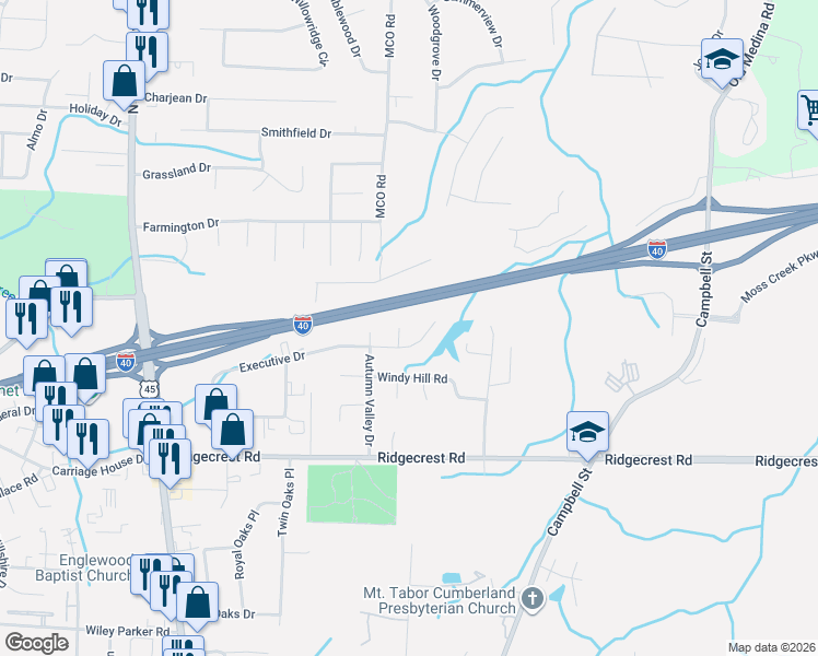 map of restaurants, bars, coffee shops, grocery stores, and more near 20 Weslake Cove in Jackson