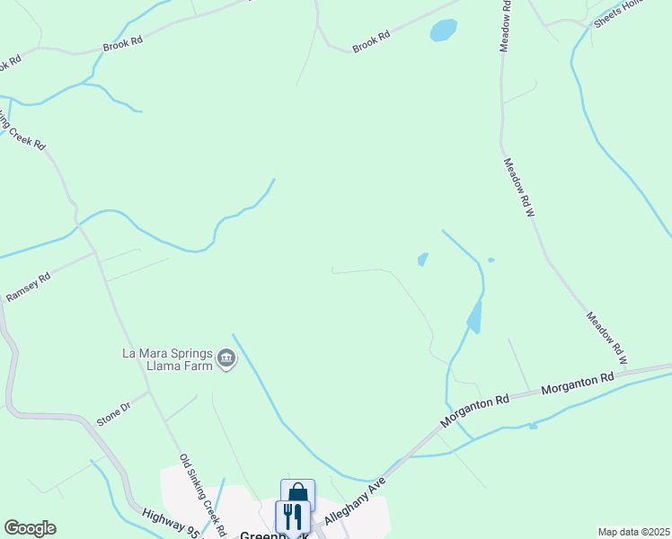 map of restaurants, bars, coffee shops, grocery stores, and more near 2901 Meadow Road West in Greenback