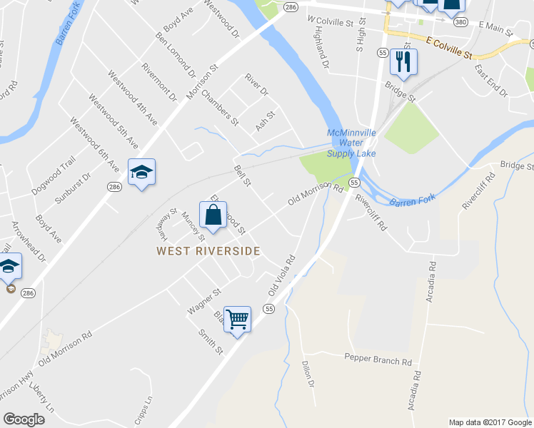 map of restaurants, bars, coffee shops, grocery stores, and more near 202 Old Morrison Road in McMinnville