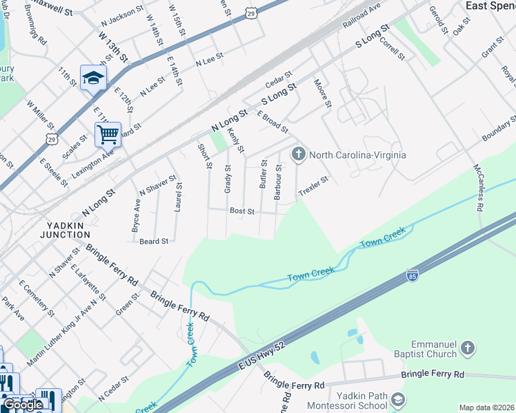 map of restaurants, bars, coffee shops, grocery stores, and more near 1107 Barbour Street in Salisbury