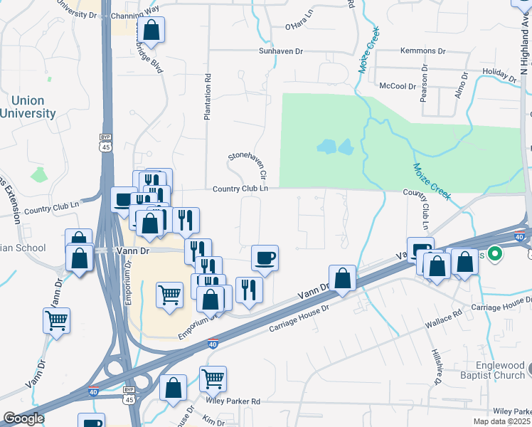 map of restaurants, bars, coffee shops, grocery stores, and more near 160 Windemere Circle in Jackson