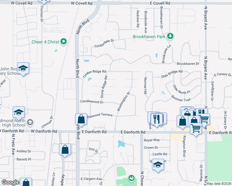 map of restaurants, bars, coffee shops, grocery stores, and more near 521 Partridge Lane in Edmond