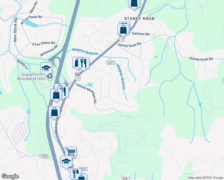 map of restaurants, bars, coffee shops, grocery stores, and more near 10 East Baird Mountain Road in Asheville