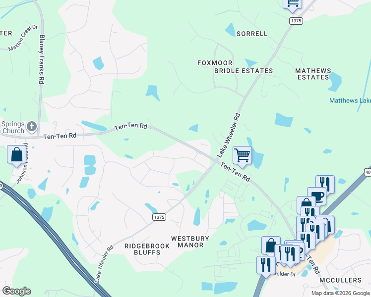 map of restaurants, bars, coffee shops, grocery stores, and more near 7324 Ten-Ten Road in Apex