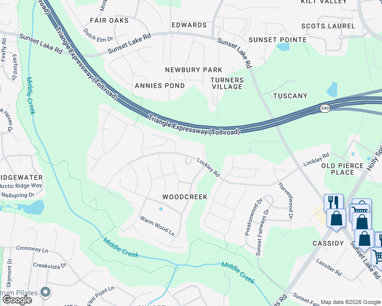 map of restaurants, bars, coffee shops, grocery stores, and more near 5200 Lockley Road in Apex