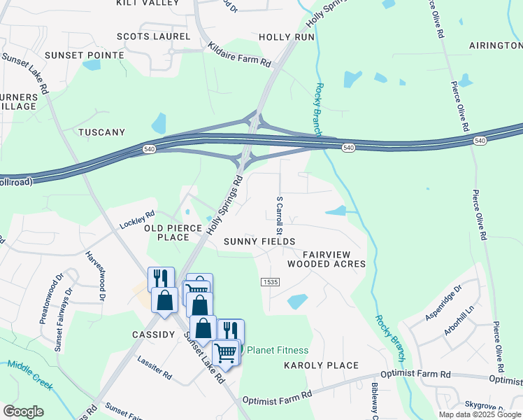map of restaurants, bars, coffee shops, grocery stores, and more near 4317 Public Drive in Apex