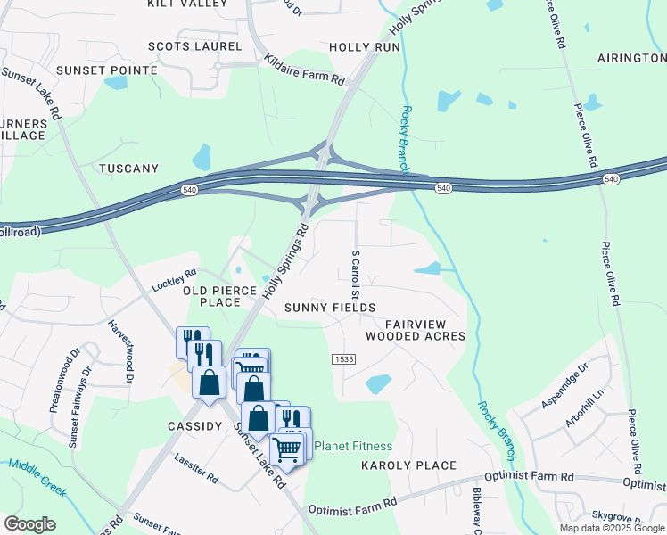 map of restaurants, bars, coffee shops, grocery stores, and more near 4317 Public Drive in Apex