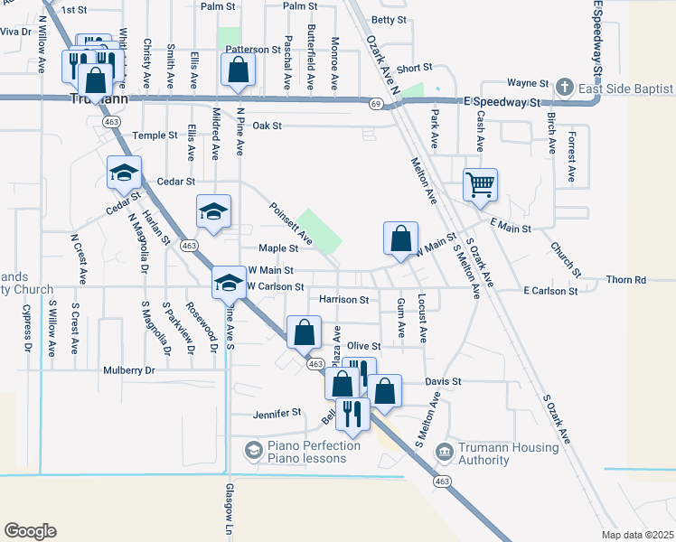 map of restaurants, bars, coffee shops, grocery stores, and more near 106 Plaza Avenue in Trumann