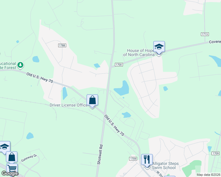 map of restaurants, bars, coffee shops, grocery stores, and more near 2 Annie V Drive in Clayton