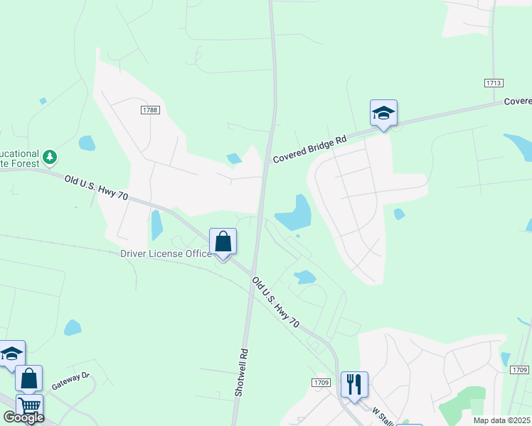 map of restaurants, bars, coffee shops, grocery stores, and more near 2 Annie V Drive in Clayton
