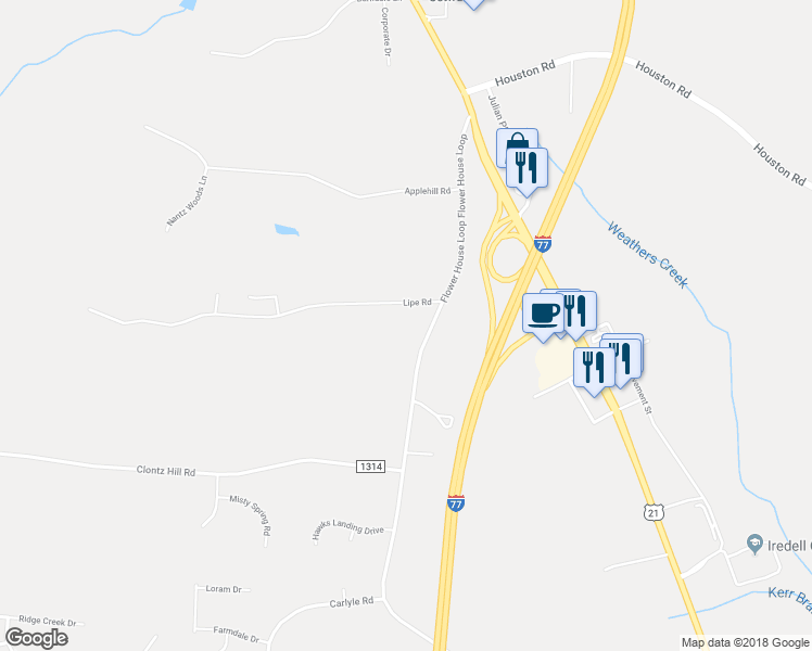 map of restaurants, bars, coffee shops, grocery stores, and more near 212 Flower House Loop in Troutman