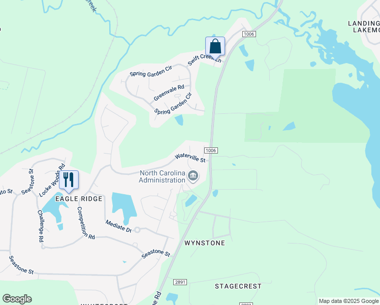 map of restaurants, bars, coffee shops, grocery stores, and more near Maraketch Court in Raleigh
