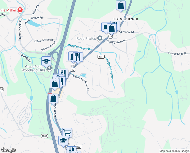 map of restaurants, bars, coffee shops, grocery stores, and more near 4 Brushwood Road in Asheville