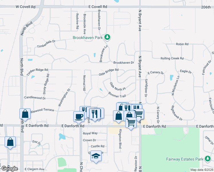 map of restaurants, bars, coffee shops, grocery stores, and more near 1725 Boomer Trail in Edmond
