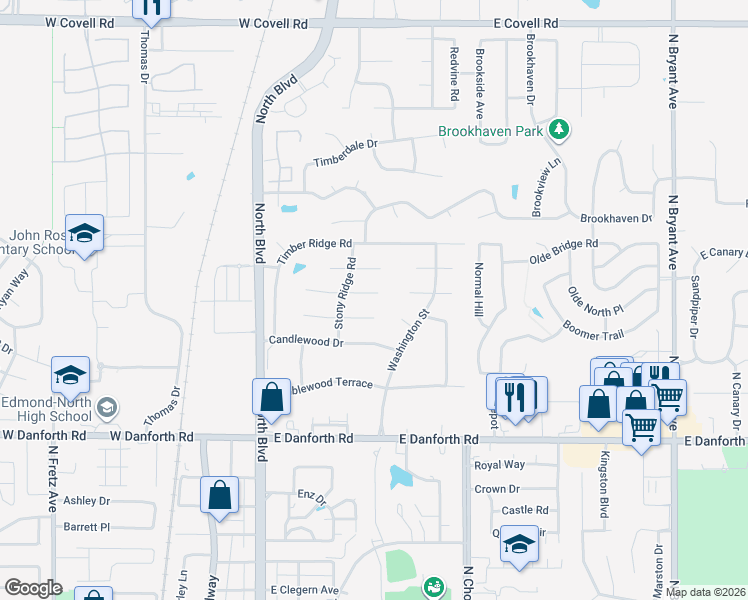 map of restaurants, bars, coffee shops, grocery stores, and more near 521 Partridge Lane in Edmond