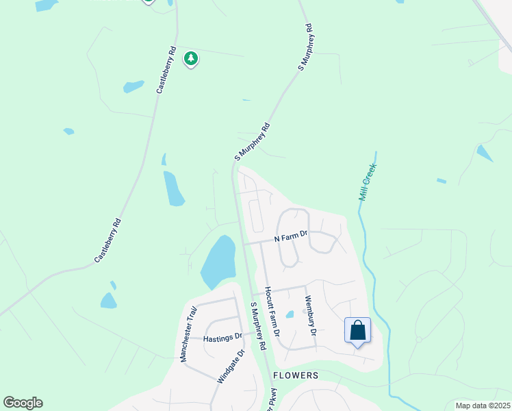 map of restaurants, bars, coffee shops, grocery stores, and more near 54 Denby Circle in Clayton