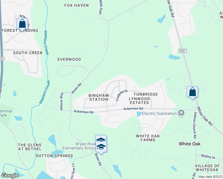 map of restaurants, bars, coffee shops, grocery stores, and more near 327 Cinder Cross Way in Garner