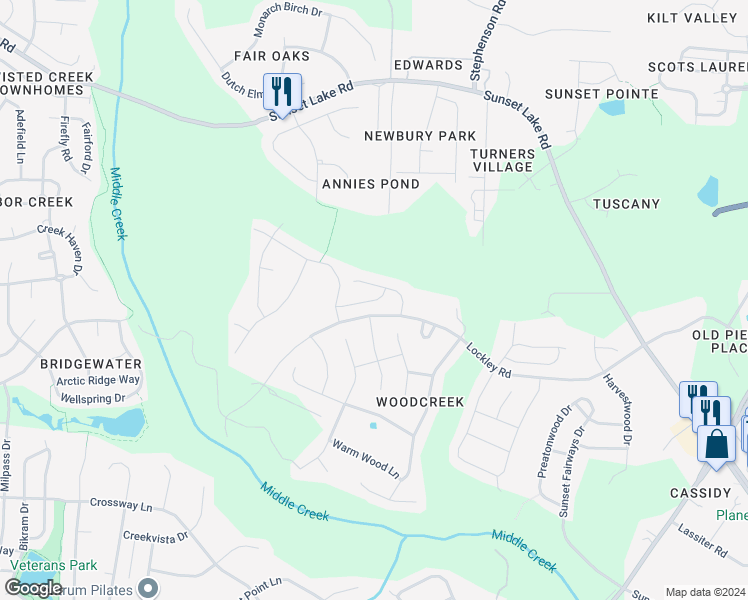 map of restaurants, bars, coffee shops, grocery stores, and more near Willow View Lane in Apex