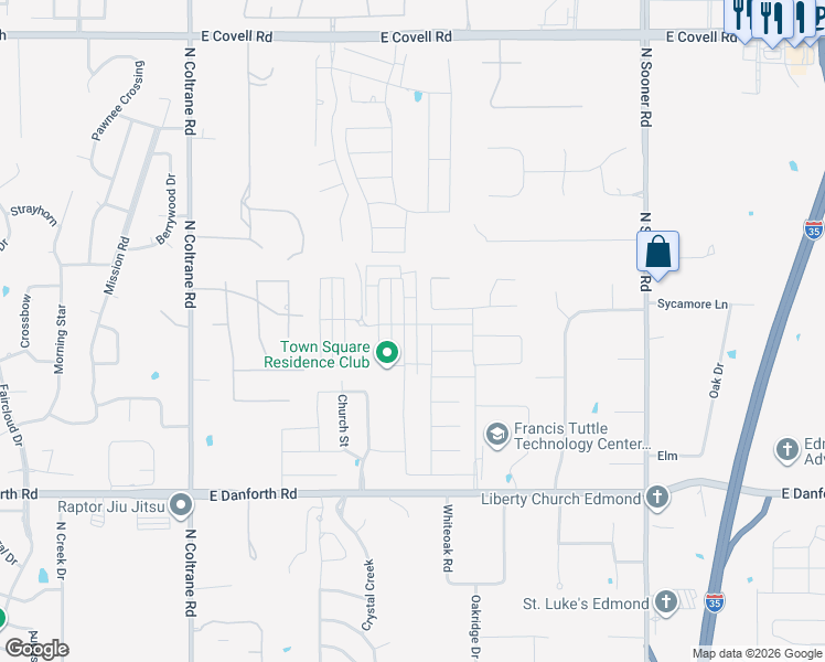 map of restaurants, bars, coffee shops, grocery stores, and more near 1824 Boathouse Road in Edmond