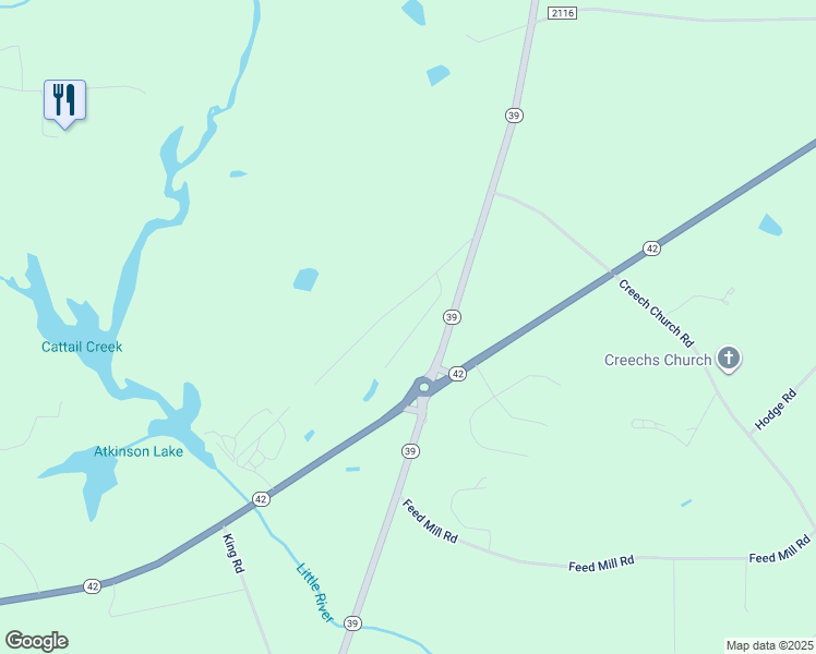 map of restaurants, bars, coffee shops, grocery stores, and more near Noramac Ct in Johnston County
