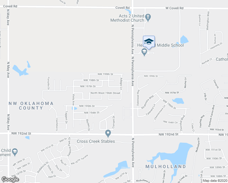 map of restaurants, bars, coffee shops, grocery stores, and more near 2221 North West 196th Street in Edmond