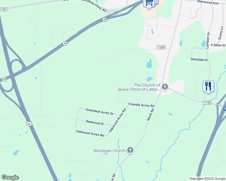 map of restaurants, bars, coffee shops, grocery stores, and more near 923 Friendly Circle in Asheboro