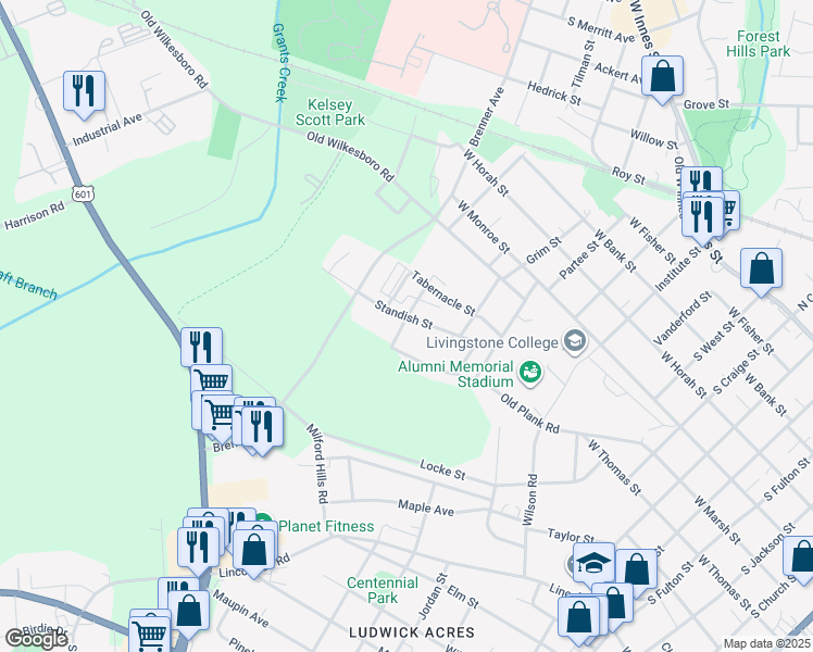 map of restaurants, bars, coffee shops, grocery stores, and more near 1404 Standish Street in Salisbury