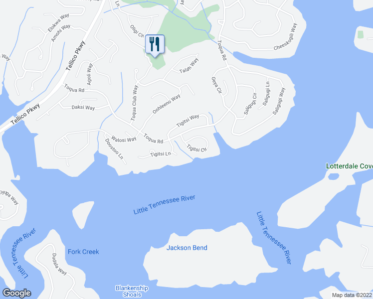 map of restaurants, bars, coffee shops, grocery stores, and more near 409 Tigitsi Circle in Loudon