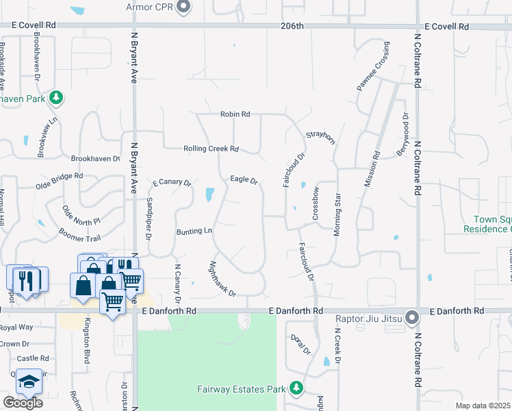 map of restaurants, bars, coffee shops, grocery stores, and more near 1929 Skylark Court in Edmond