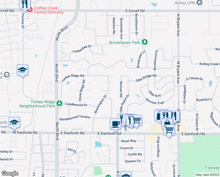 map of restaurants, bars, coffee shops, grocery stores, and more near 801 Rock Hollow Road in Edmond