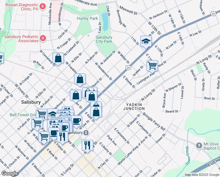 map of restaurants, bars, coffee shops, grocery stores, and more near 709 North Main Street in Salisbury