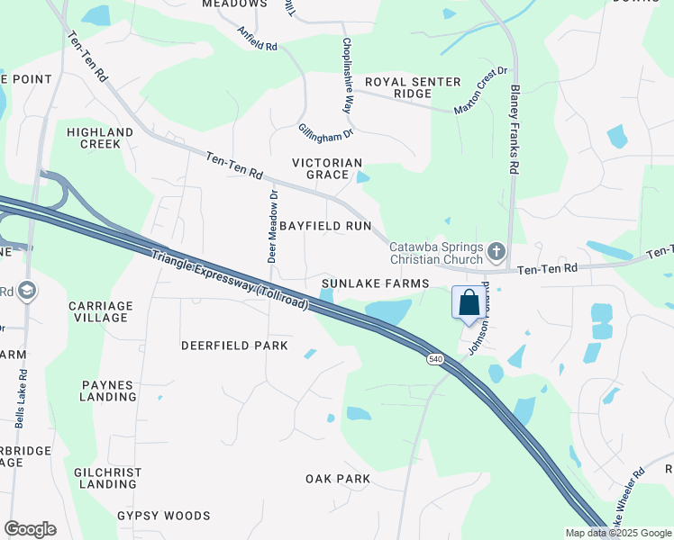 map of restaurants, bars, coffee shops, grocery stores, and more near 5401 Buckwood Drive in Apex