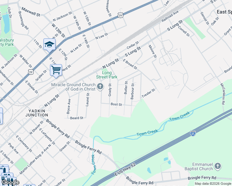 map of restaurants, bars, coffee shops, grocery stores, and more near 1200 Kenly Street in Salisbury